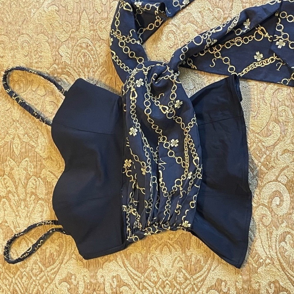 INTIMISSI Vintage Navy Scarf Waist Tie Corset Top Tank